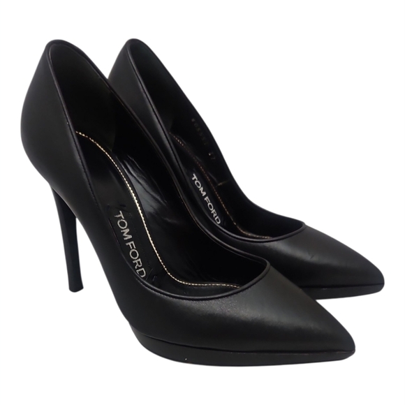 TOM FORD | Black Leather Pointed Toe Stiletto Pumps 4.5” Heels EU 37 US 7 - Picture 3 of 8
